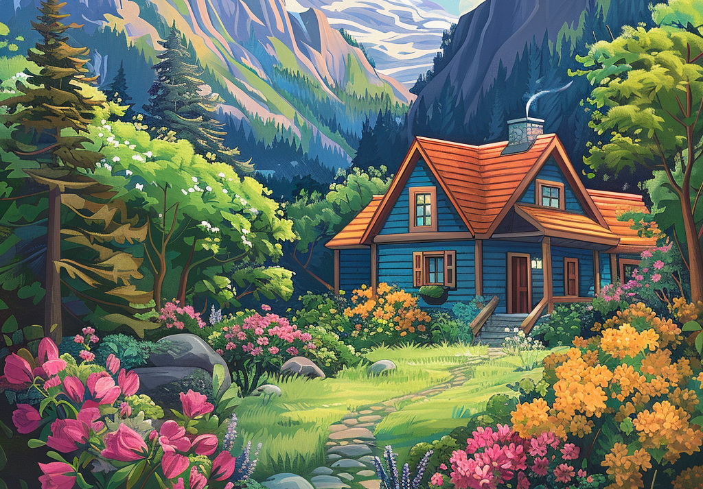  Mountainside Cottage Illustration 500 Piece Puzzle