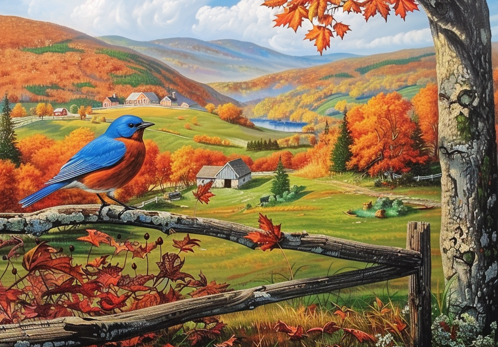  New England Bluebird Vibrant Illustration 500 Piece Puzzle