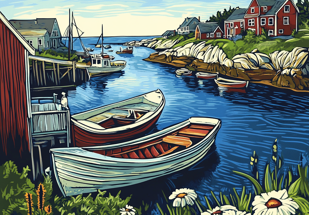  Linocut Maine Harbor 500 Piece Puzzle