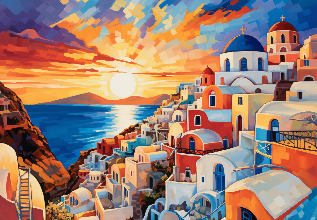  Sunsets in Santorini Painting 500 Piece Puzzle